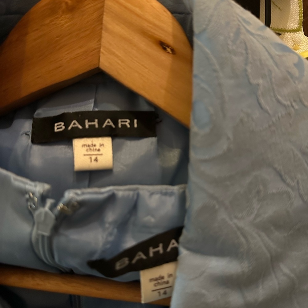 Bahari Light Blue Jacquard Trench Coat with Sheath Dress Size 14 - Picture 14 of 16